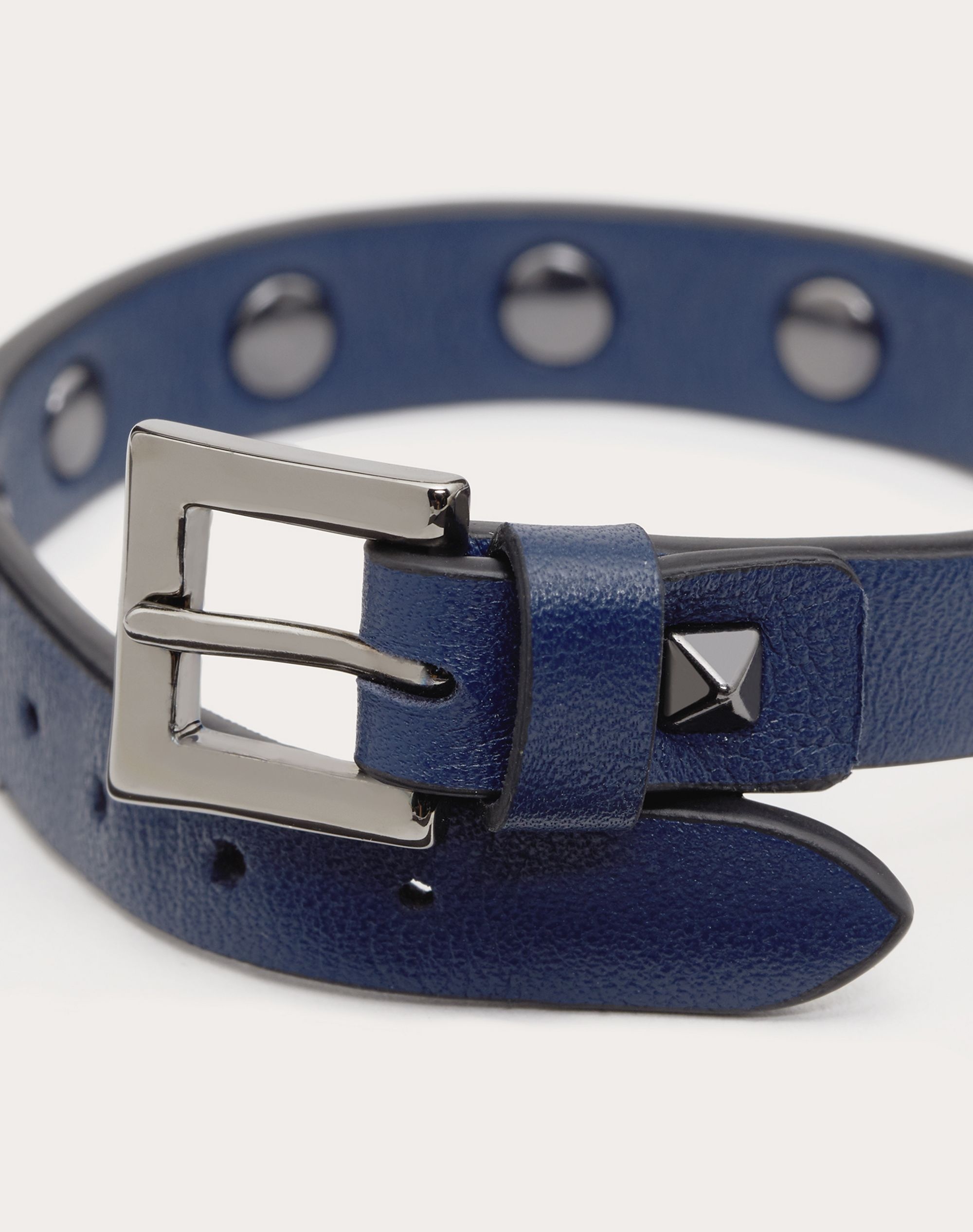 Rockstud leather bracelet with ruthenium studs - 4