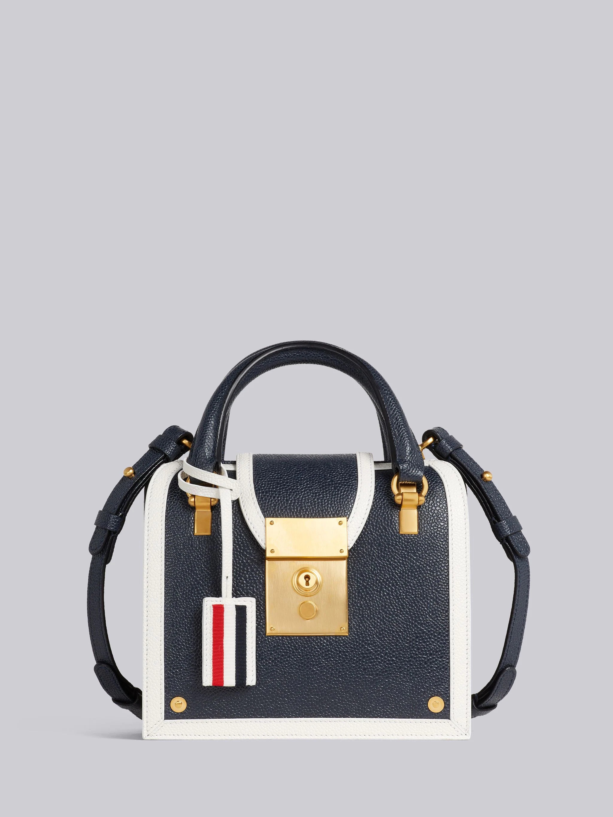 Navy Pebble Grain Leather Contrast Leather Frame Mrs. Thom Mini Bag - 1