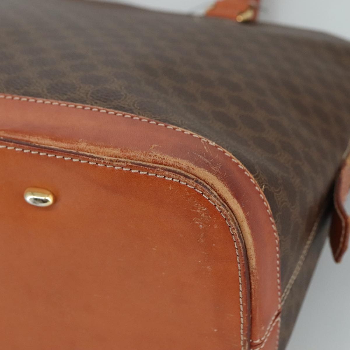 CELINE Macadam Canvas Hand Bag Pvc Leather Brown Gold - 8