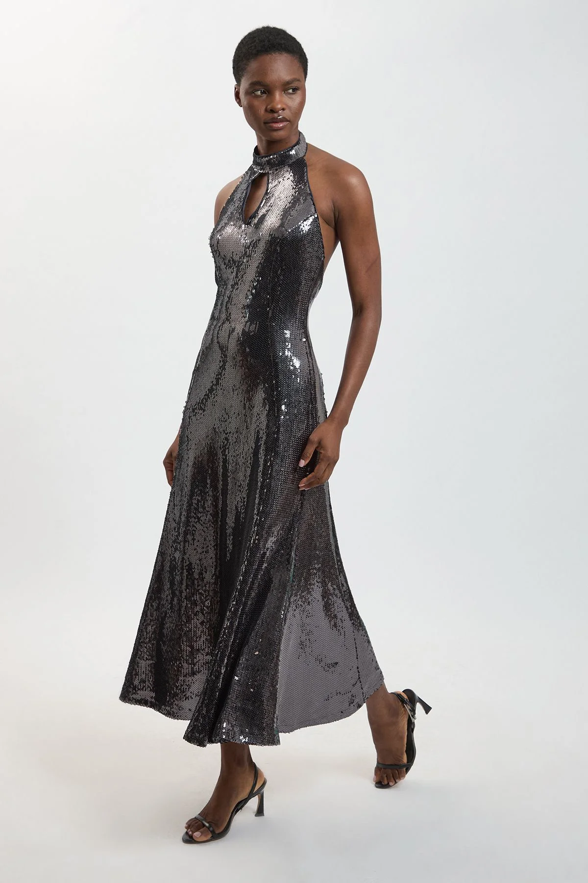 Sequin Keyhole Fit Flare Midi Dress - 1