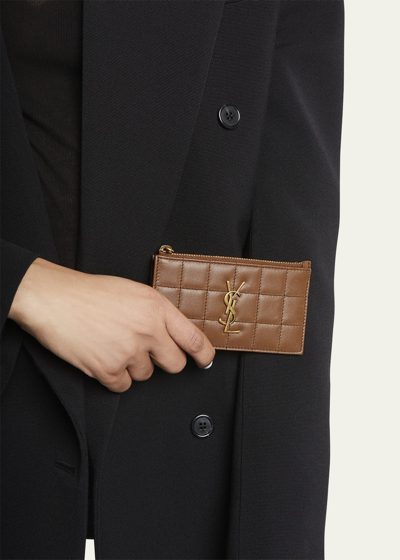 SAINT LAURENT Cassandre YSL Ziptop Card Case in Quilted Smooth Leather outlook