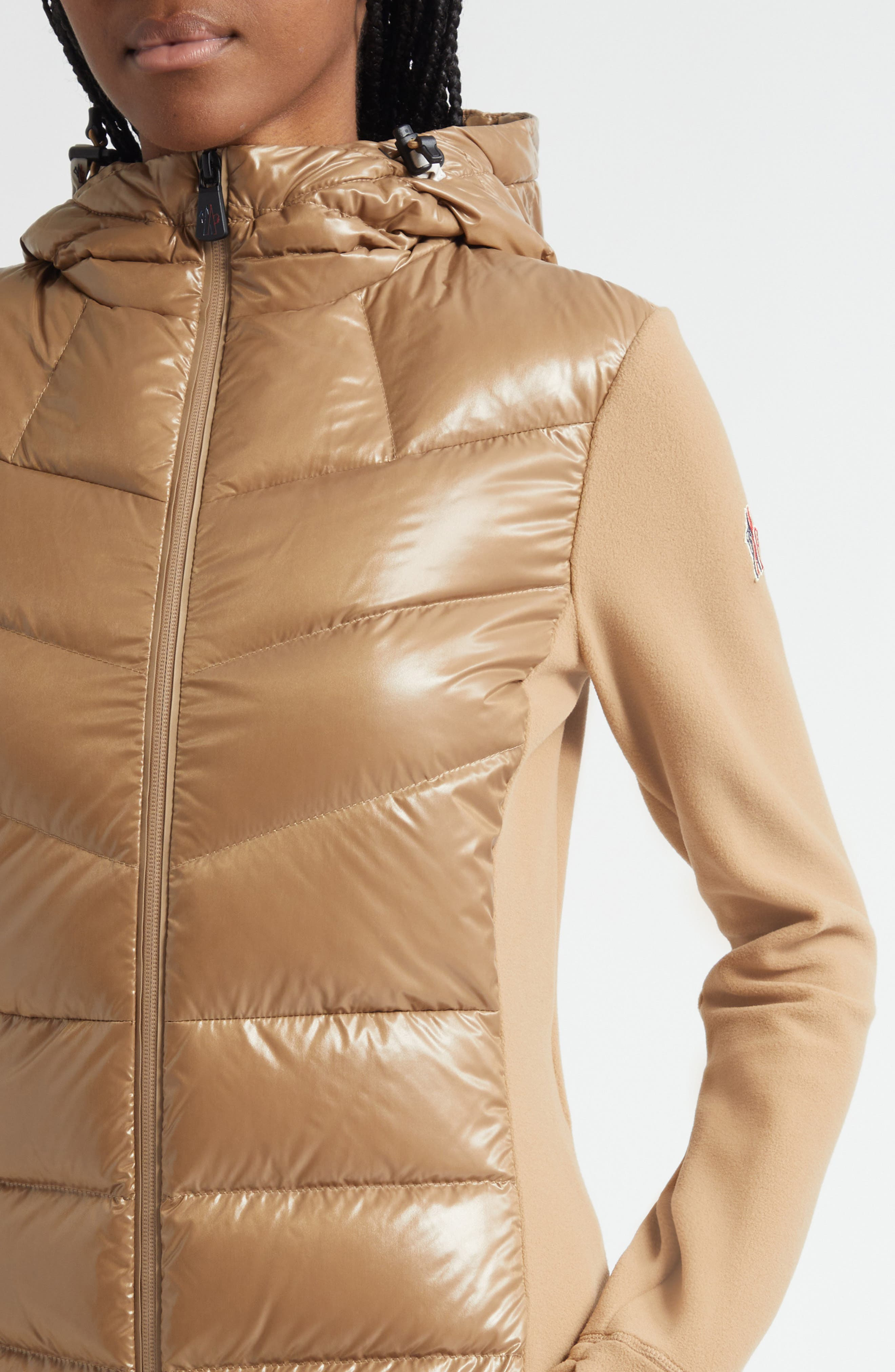 Moncler Grenoble Fleece & Quilted Down Hooded Jacket in Beige at Nordstrom - 4