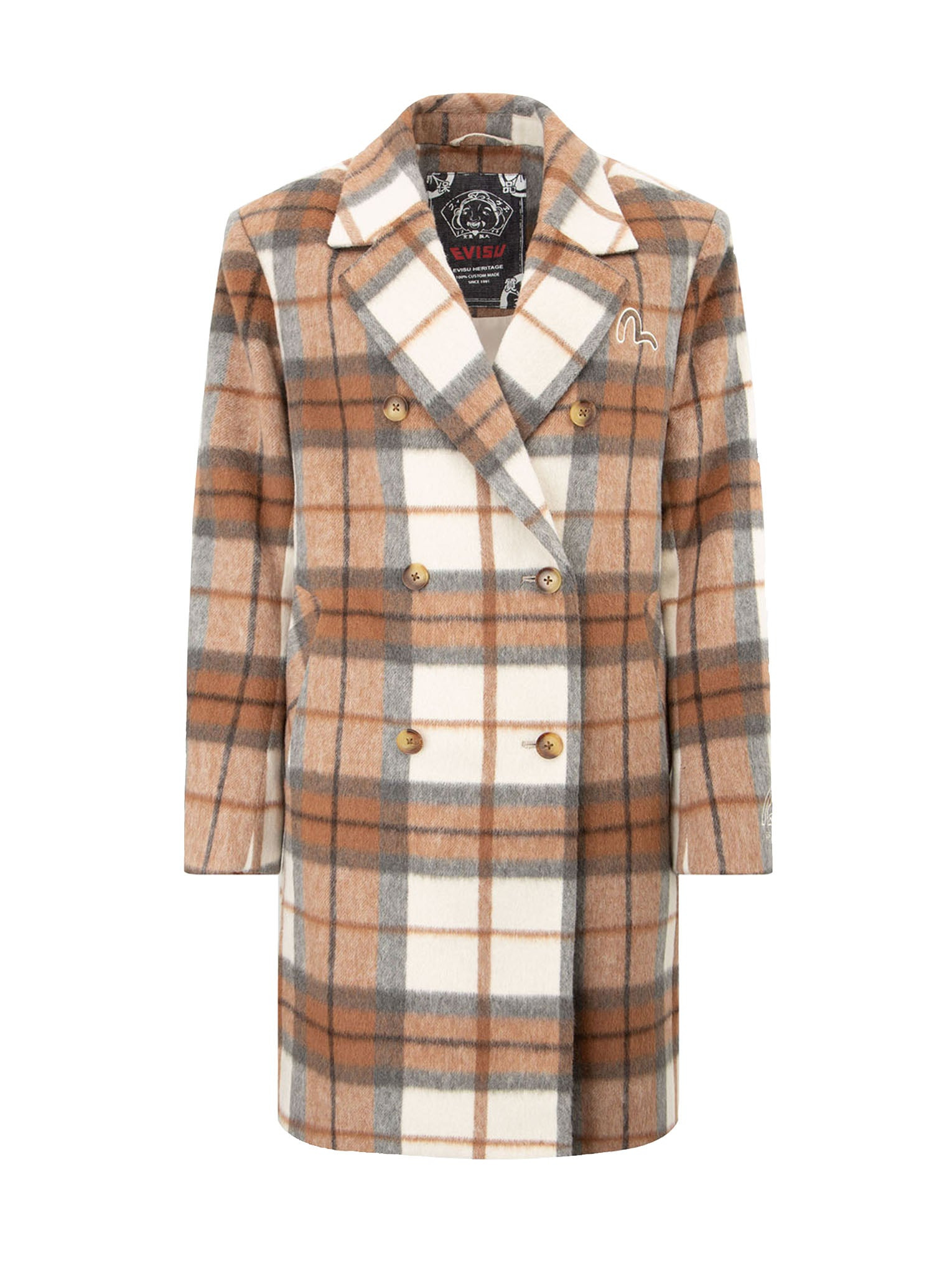 SEAGULL EMBROIDERY CHECKED WOOL-BLEND COAT - 12