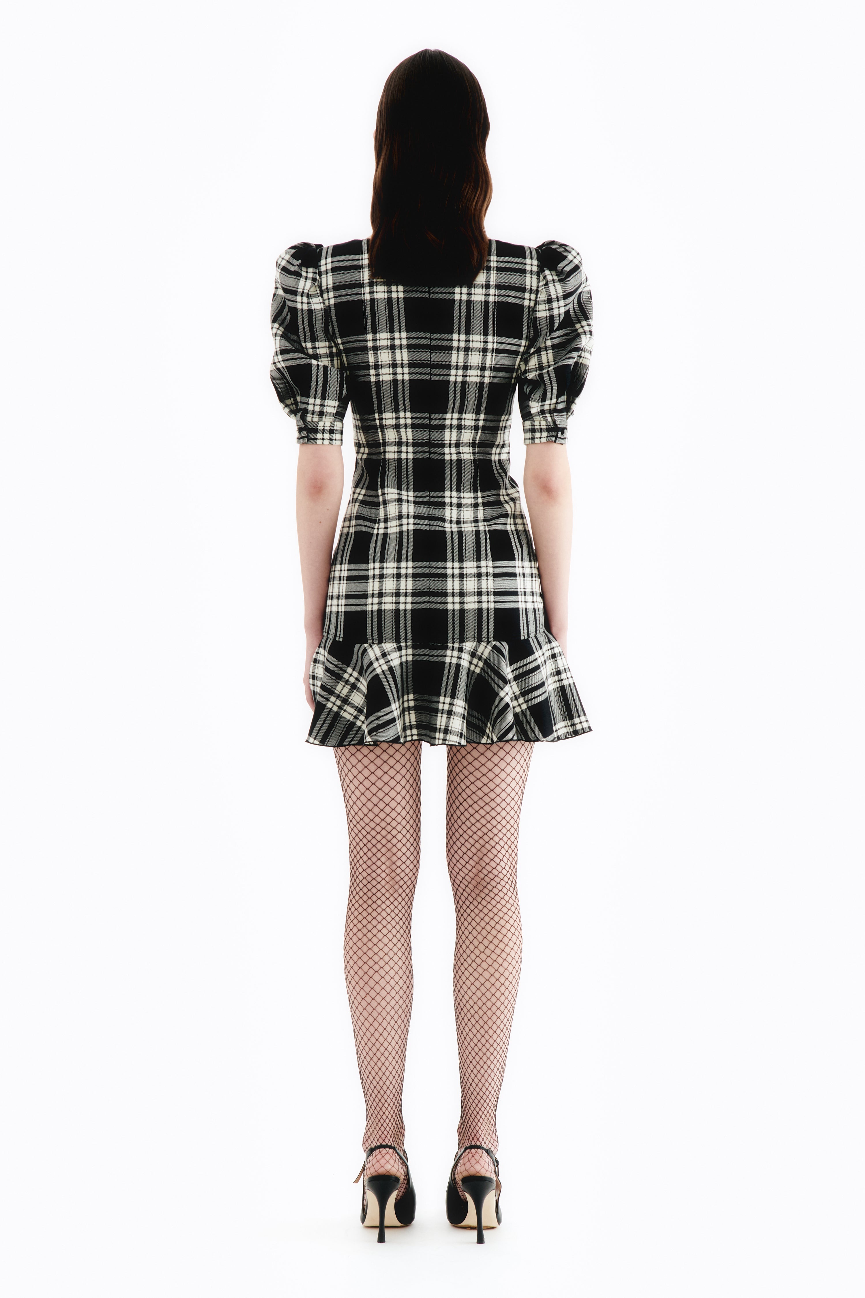 TARTAN WOOL MINI DRESS WITH LACE UP - 4