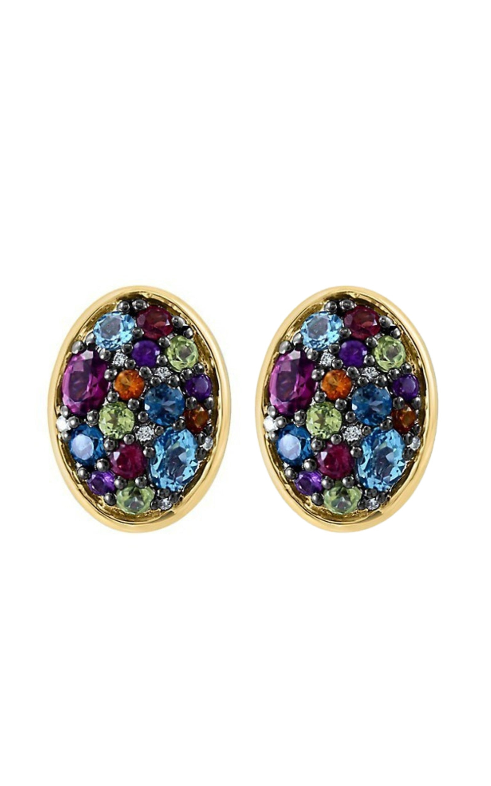 Sterling Silver, 14K Yellow Gold, 0.04 CT. T.W. Diamond & 5-Gem Stud Earrings - 2