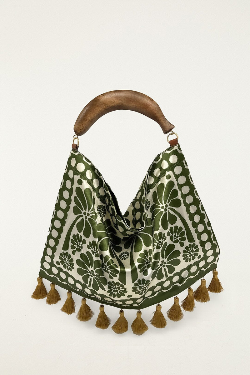 FARM RIO Green Jacquard Tassels Mini Bag outlook