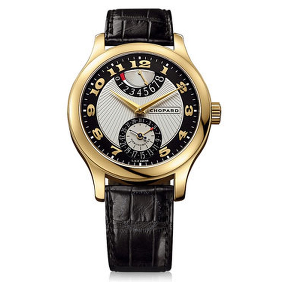 Chopard L.U.C Quattro Mark II Silver and Black Dial Yellow Gold Black Leather Men's Watch 161903-000 - 1