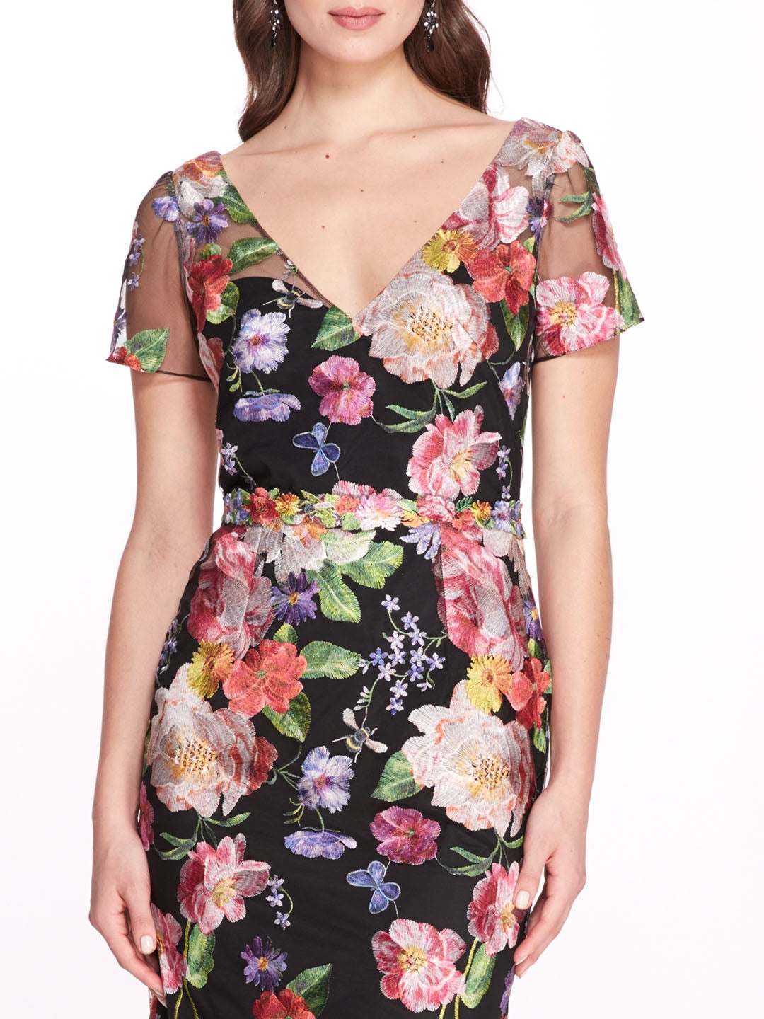 EMBROIDERED FLORAL V-NECK GOWN - 4