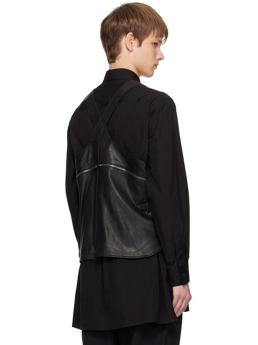 Black Deep-Fry Tech Leather Vest - 3