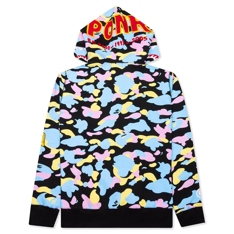 A BATHING APE® NEW MULTI CAMO 2ND SHARK FULL ZIP HOODIE - BLACK outlook