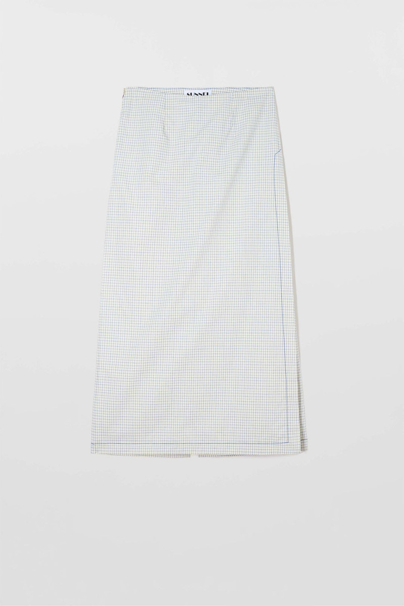 NEW LONG PANTA SKIRT / off white & blue check 1