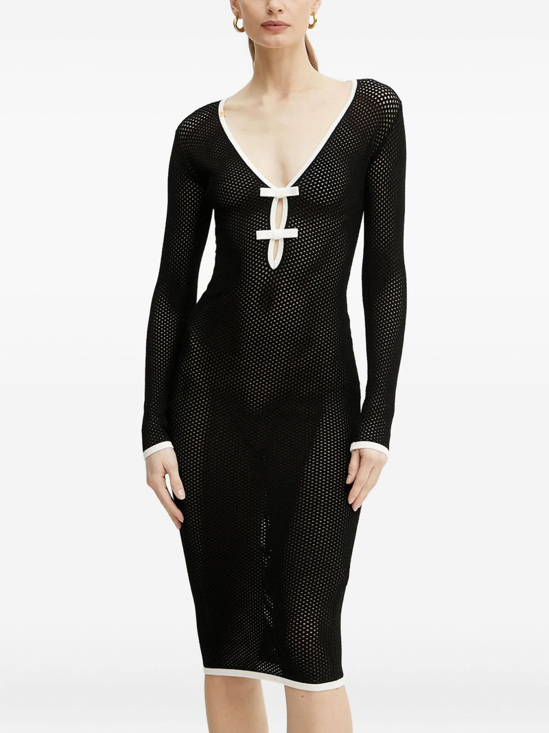 mesh-paneled V-neck midi dress 1