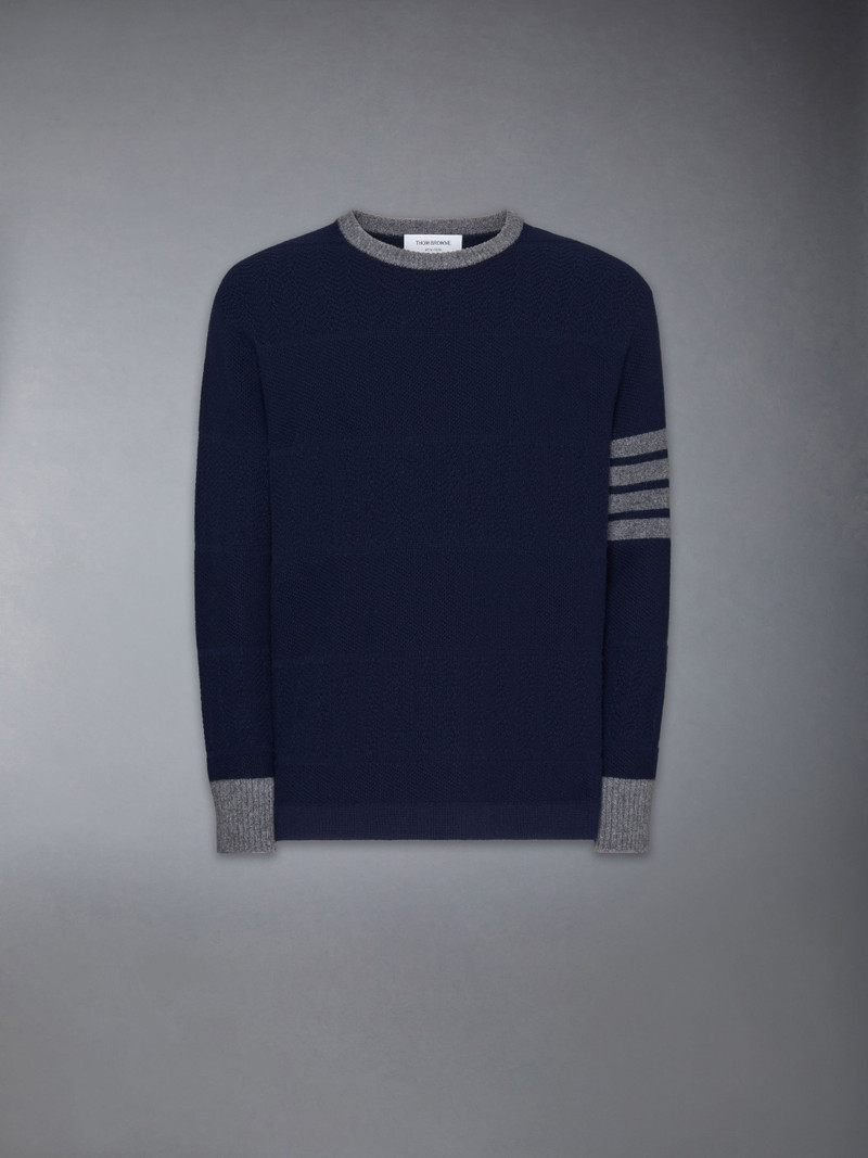 Merino 모직 4바 Textured 럭비 줄무늬 대원 목 Pullover 7