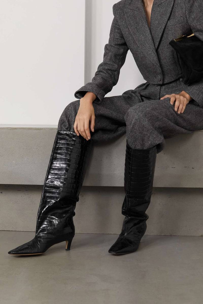 Totême + NET SUSTAIN croc-effect leather knee boots outlook