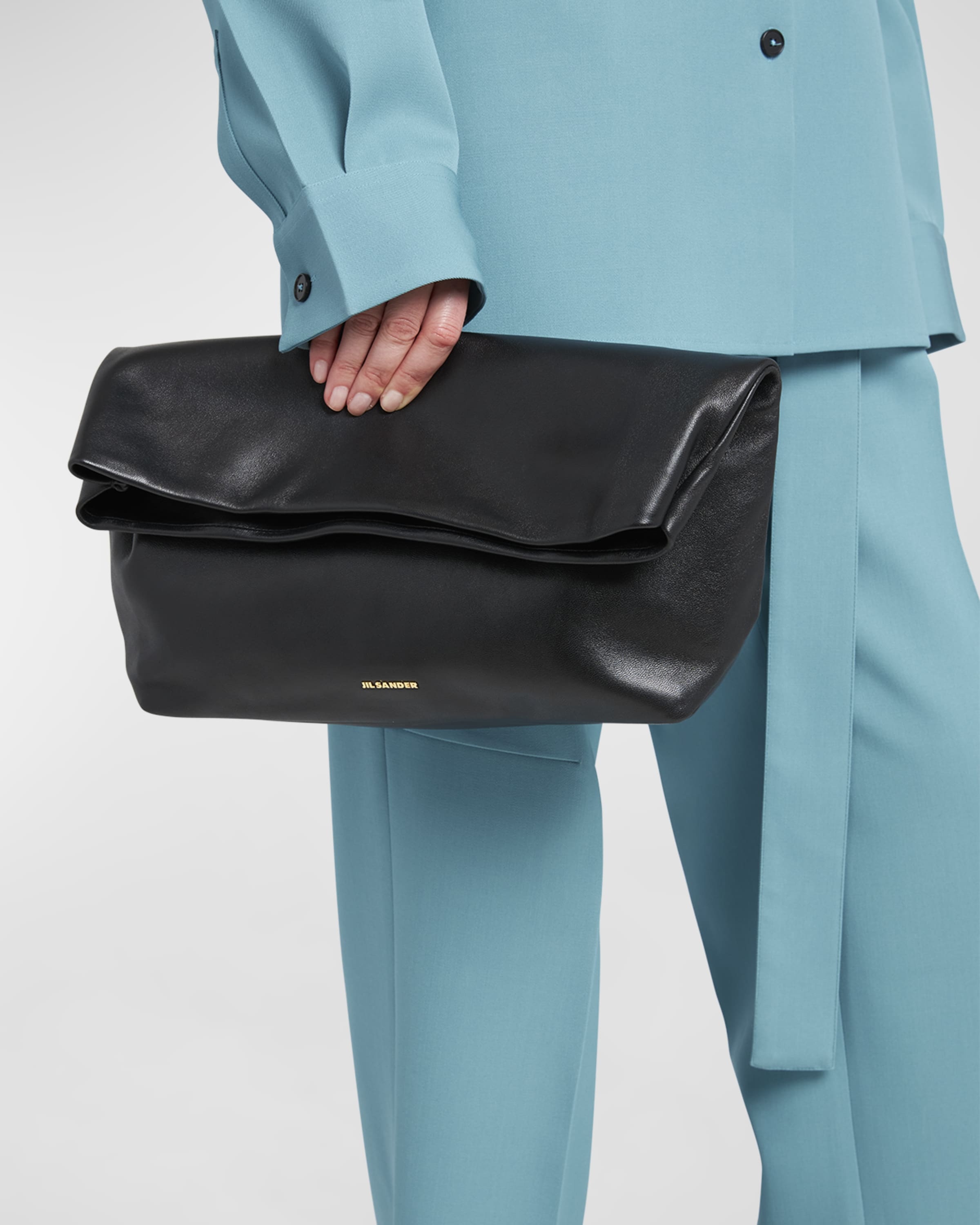 Fold-Over Leather Clutch Bag - 3