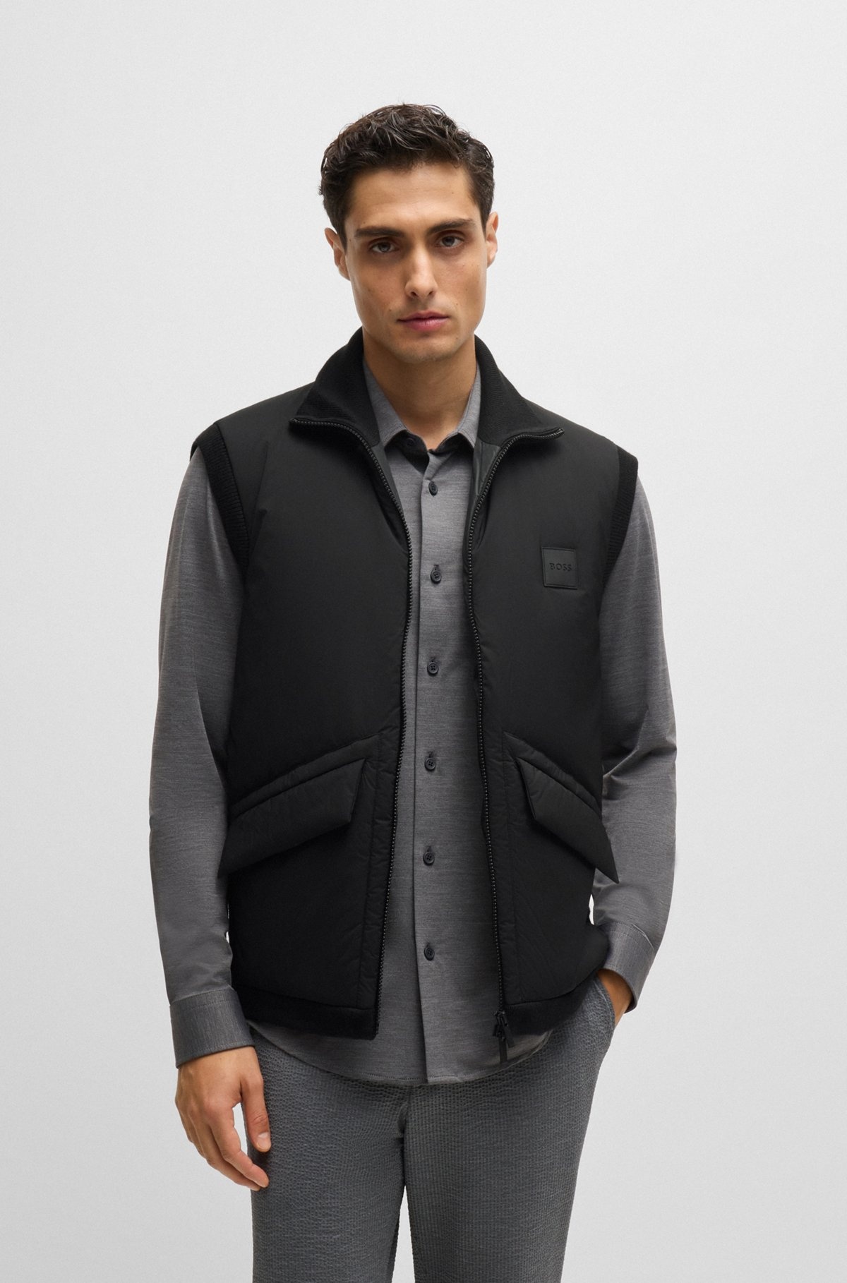 PADDED MIXED-MATERIAL GILET WITH LOGO BADGE - 2