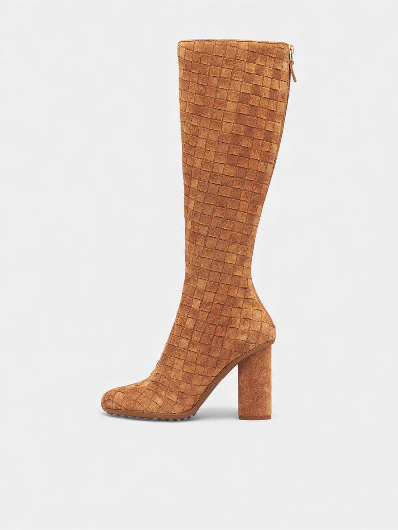 Bottega Veneta Beige Intrecciato Suede High Boots outlook