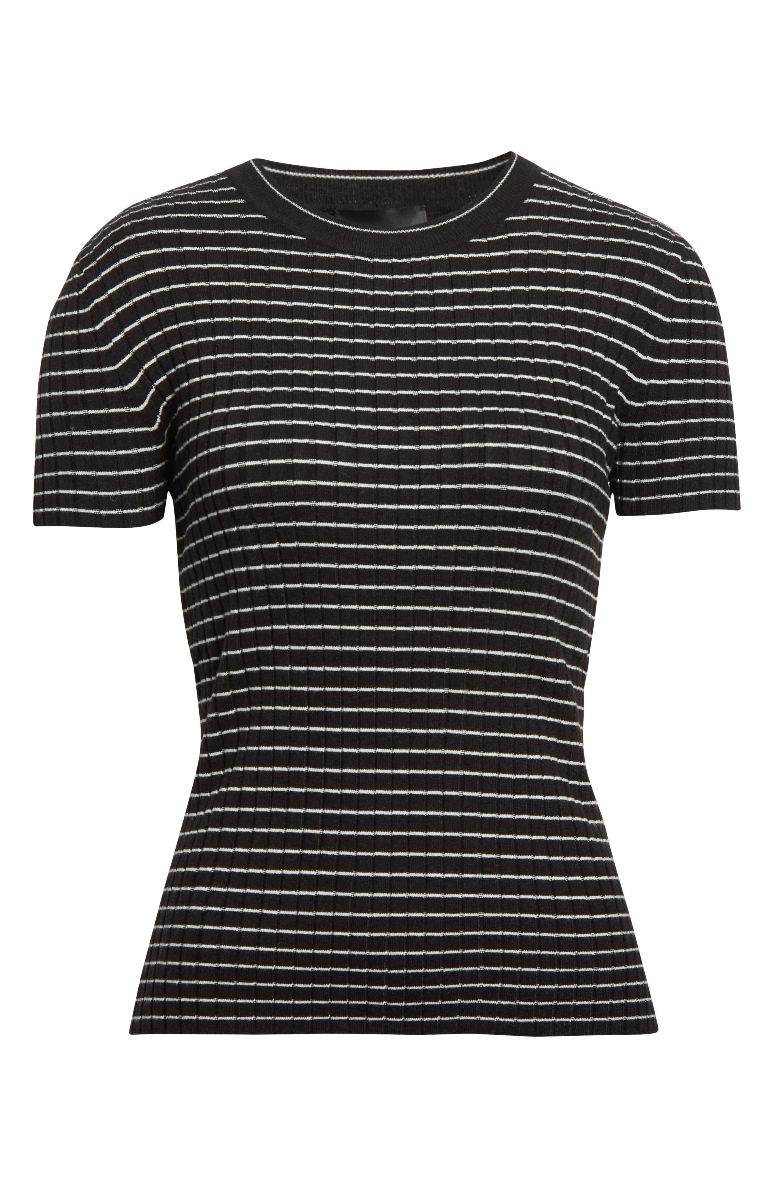 Emporio Armani Stripe Rib Crewneck Top in Solid Black at Nordstrom - 5