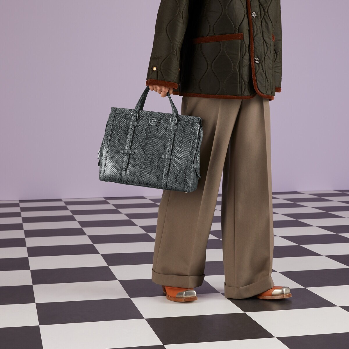 Python medium tote bag with Double G - 3