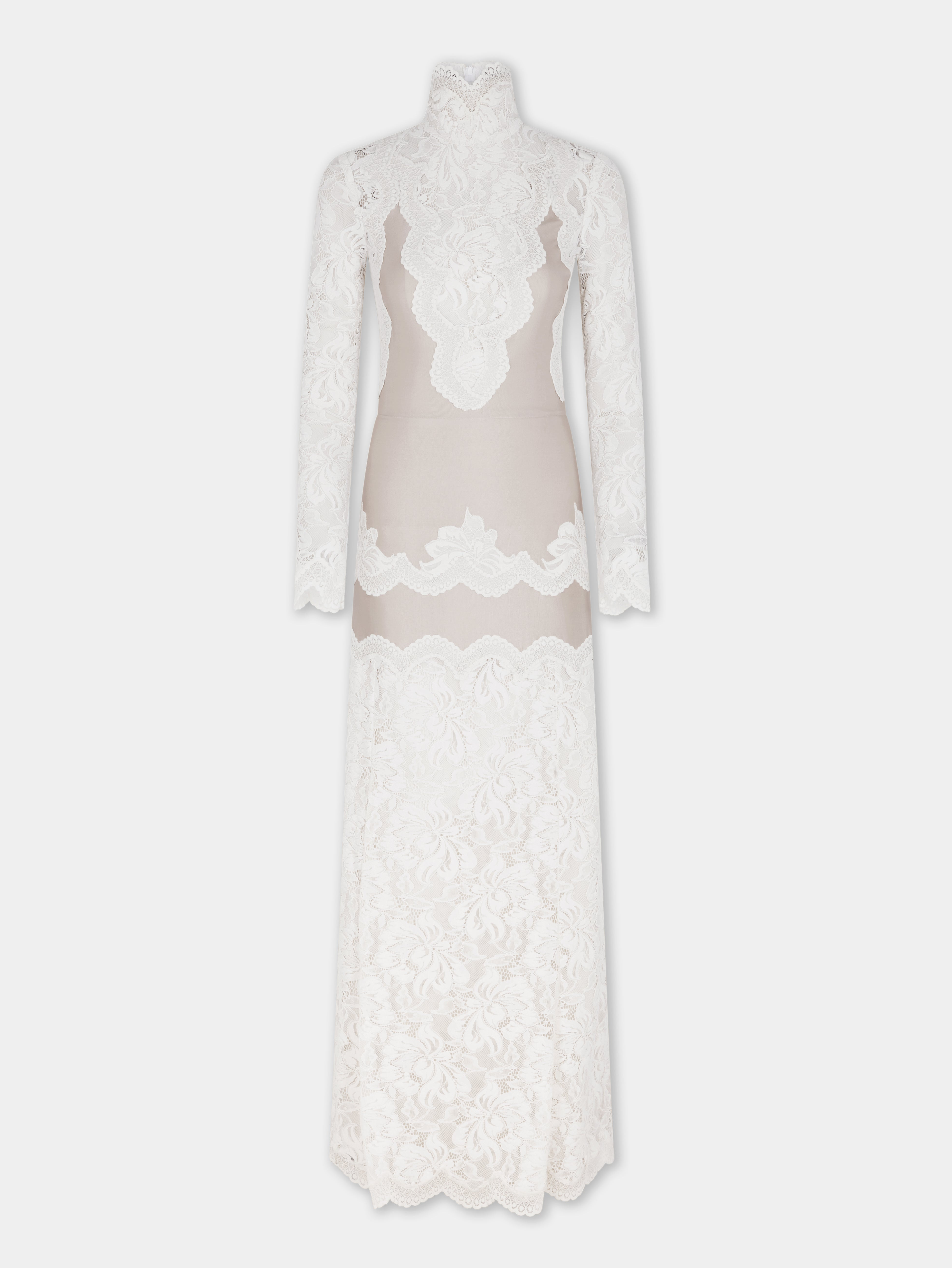 IVORY LONG DRESS IN LACE AND JERSEY - 7