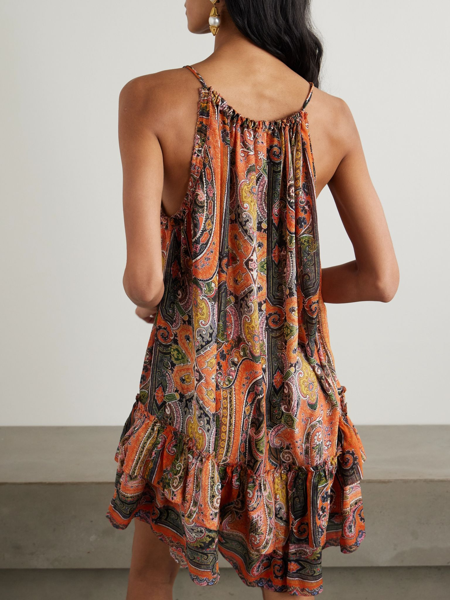 Milnea tiered printed silk-voile mini dress Orange - 3