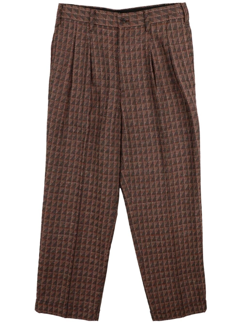 Tucked geometric-jacquard trousers - 1