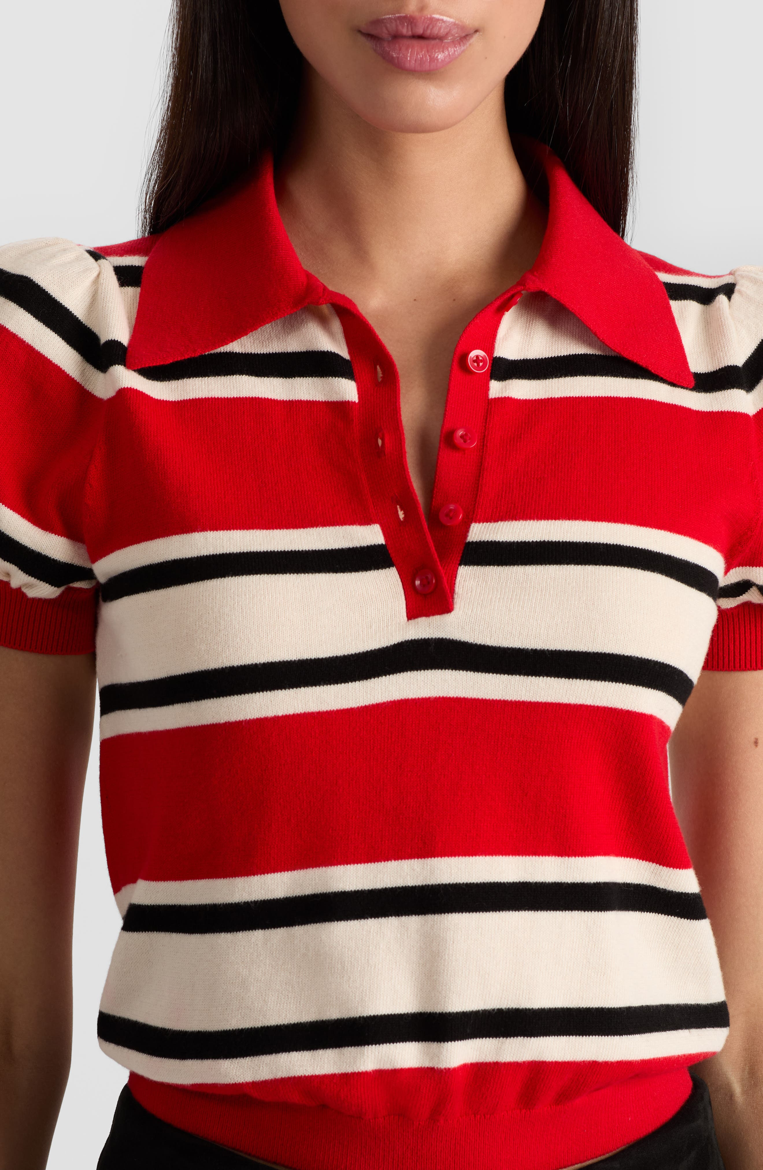 Alice + Olivia Ramona Stripe Cotton Blend Sweater in Perfect Ruby Multi at Nordstrom - 4