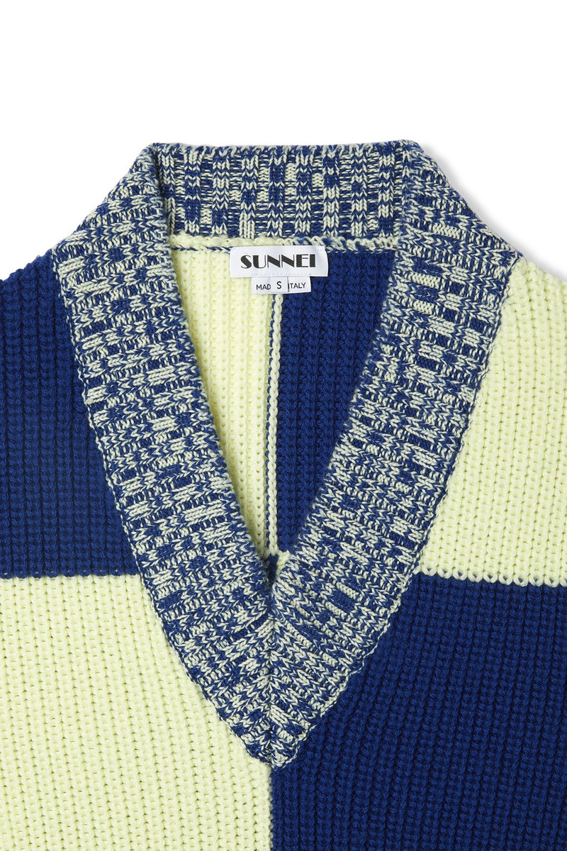 KNIT GILET / yellow & electric blue check 4
