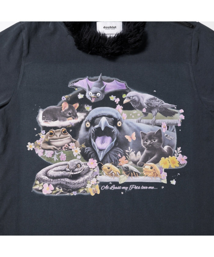 Furry Collar Zip-Up T-Shirt - 2