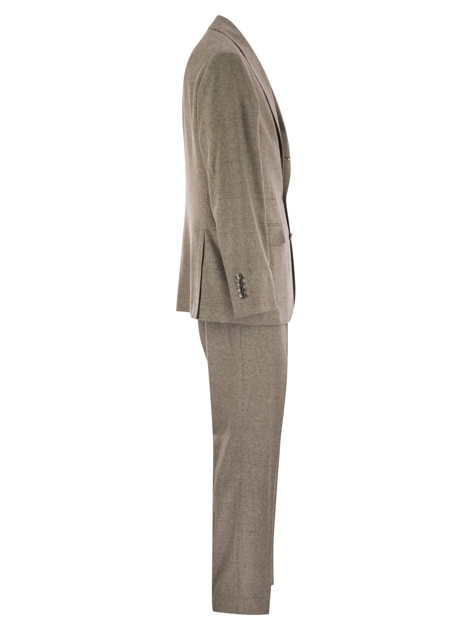 Brunello Cucinelli Men Prince Of Wales Flannel Suit In Silk, Wool And Cashmere - 3