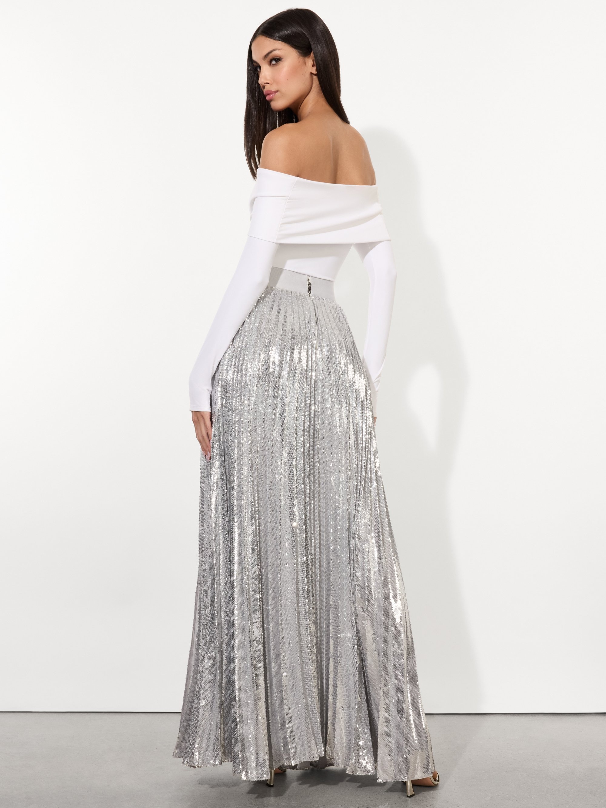 IVEY SEQUIN SUNBURST PLEATED MAXI SKIRT WITH SLIT - 4