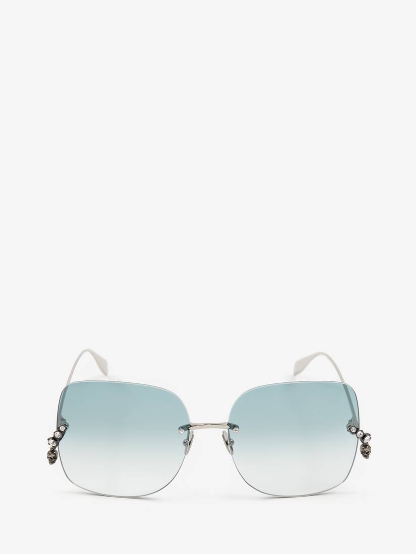 Women's Skull Pendant Jewelled Sunglasses in Antique Silver - 1