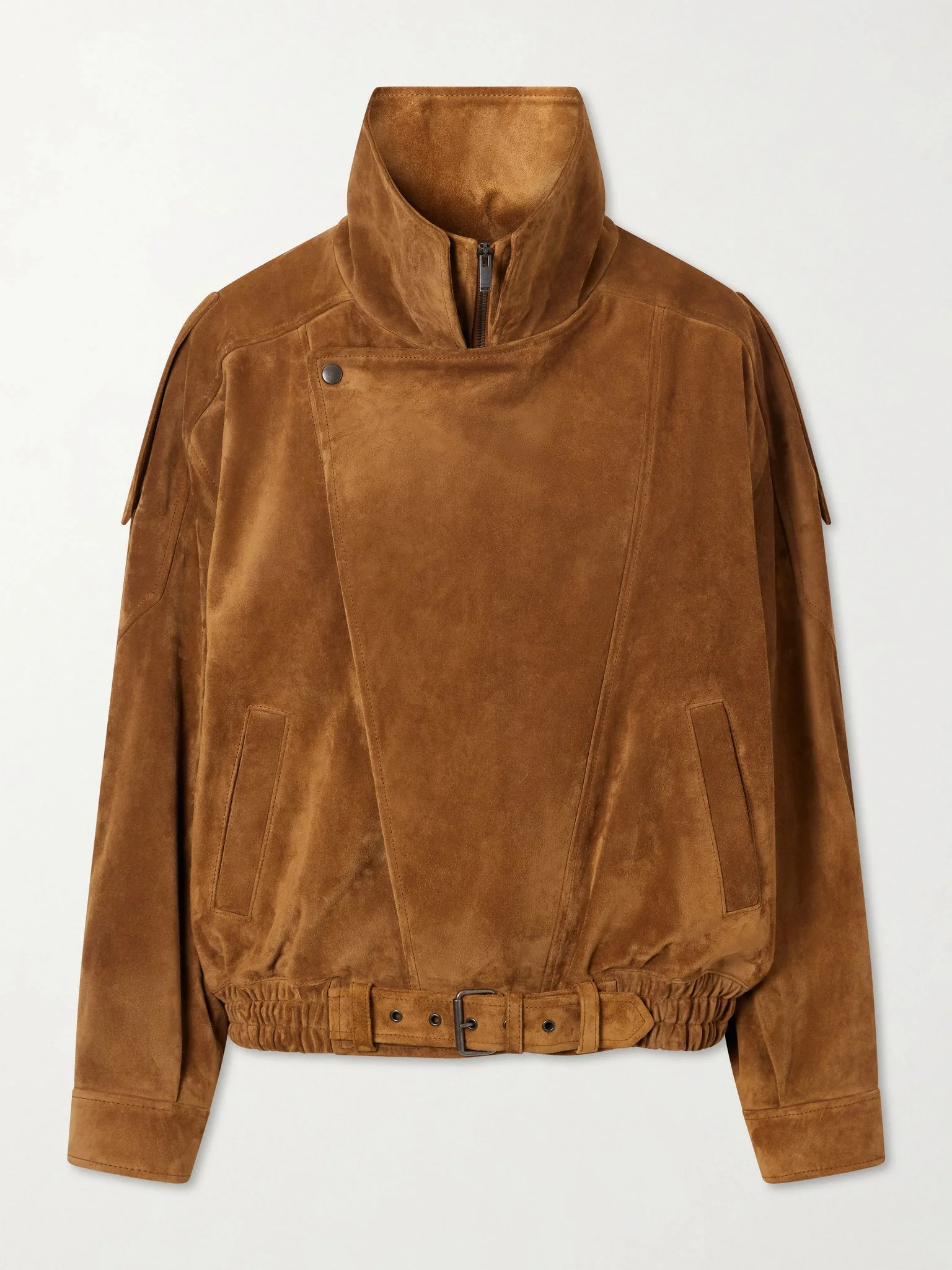 Paneled suede bomber jacket Brown - 1