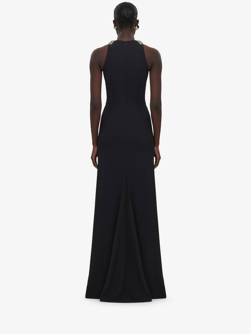 Women's Embroidered Evening Dress in Black - 4