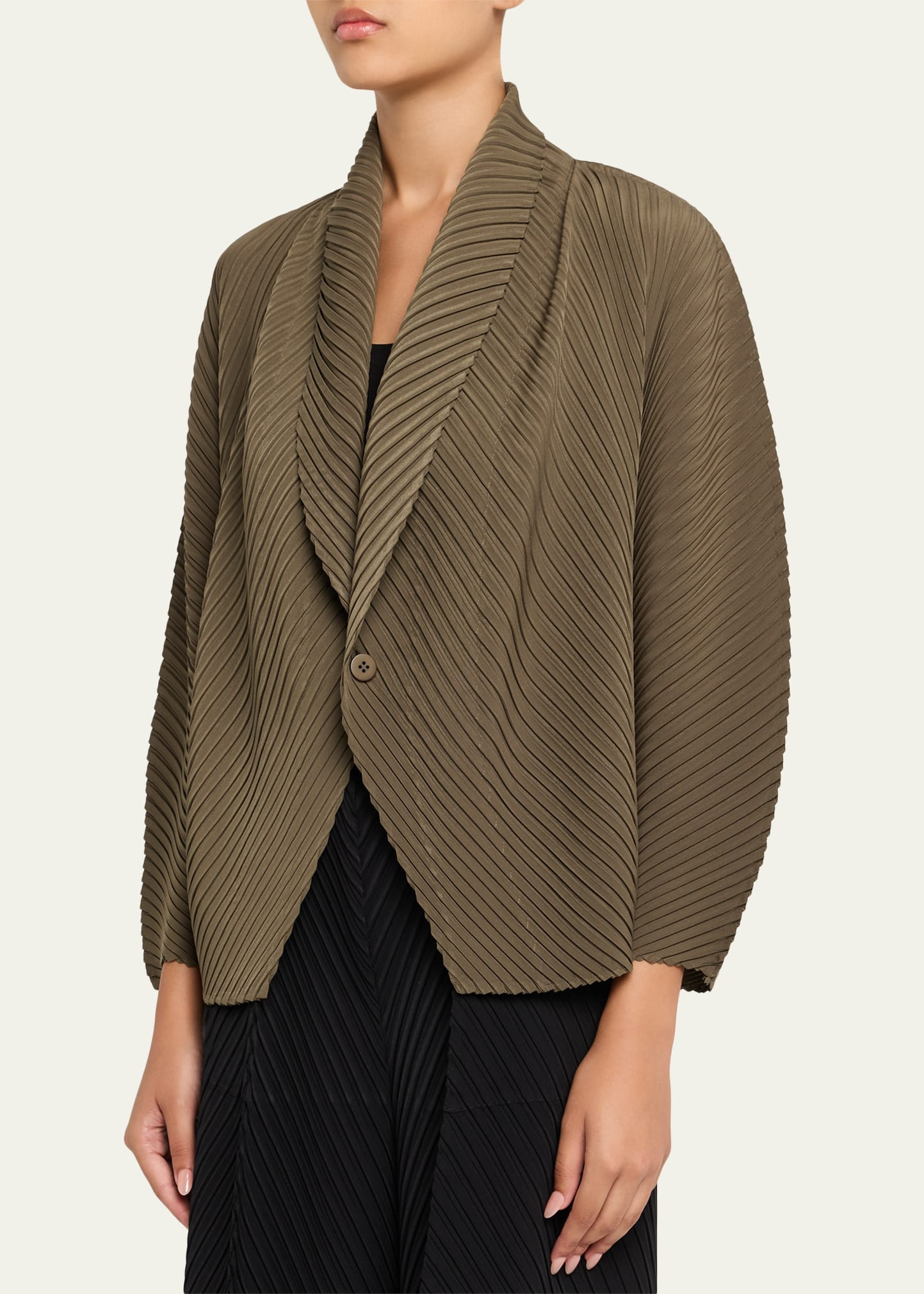 Soft Fold Pleats Shawl-Collar Jacket - 4