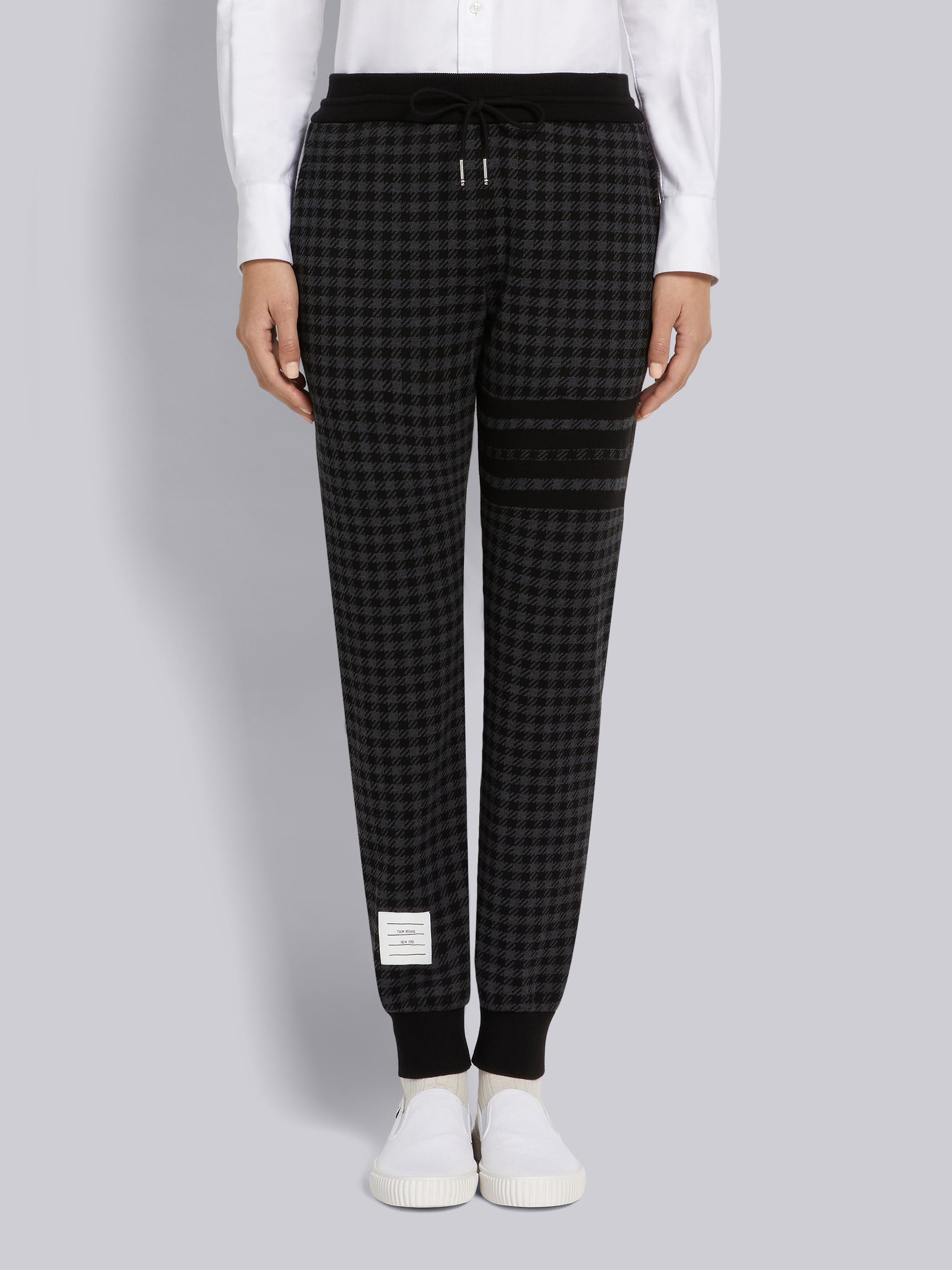 Black Cotton Gunclub Check Jacquard Engineered 4-Bar Sweatpants - 1