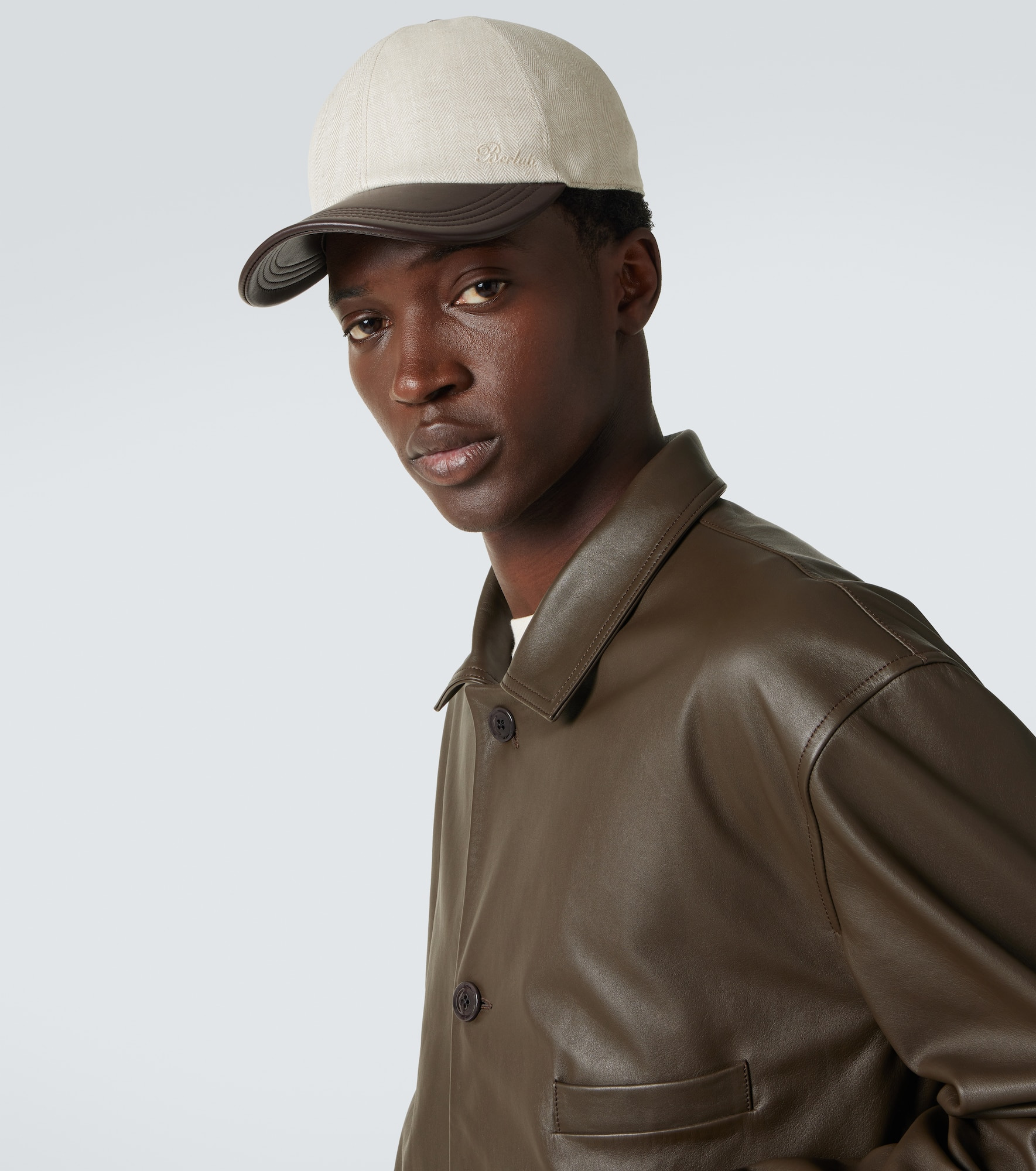 Linen leather-trimmed baseball cap - 3