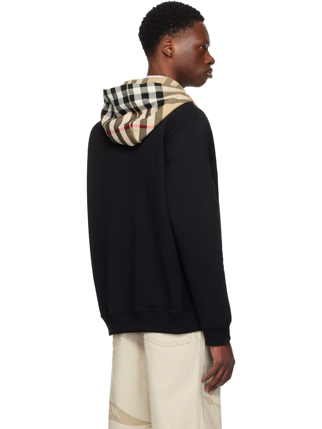 Black Check Hood Cotton Zip Hoodie - 3