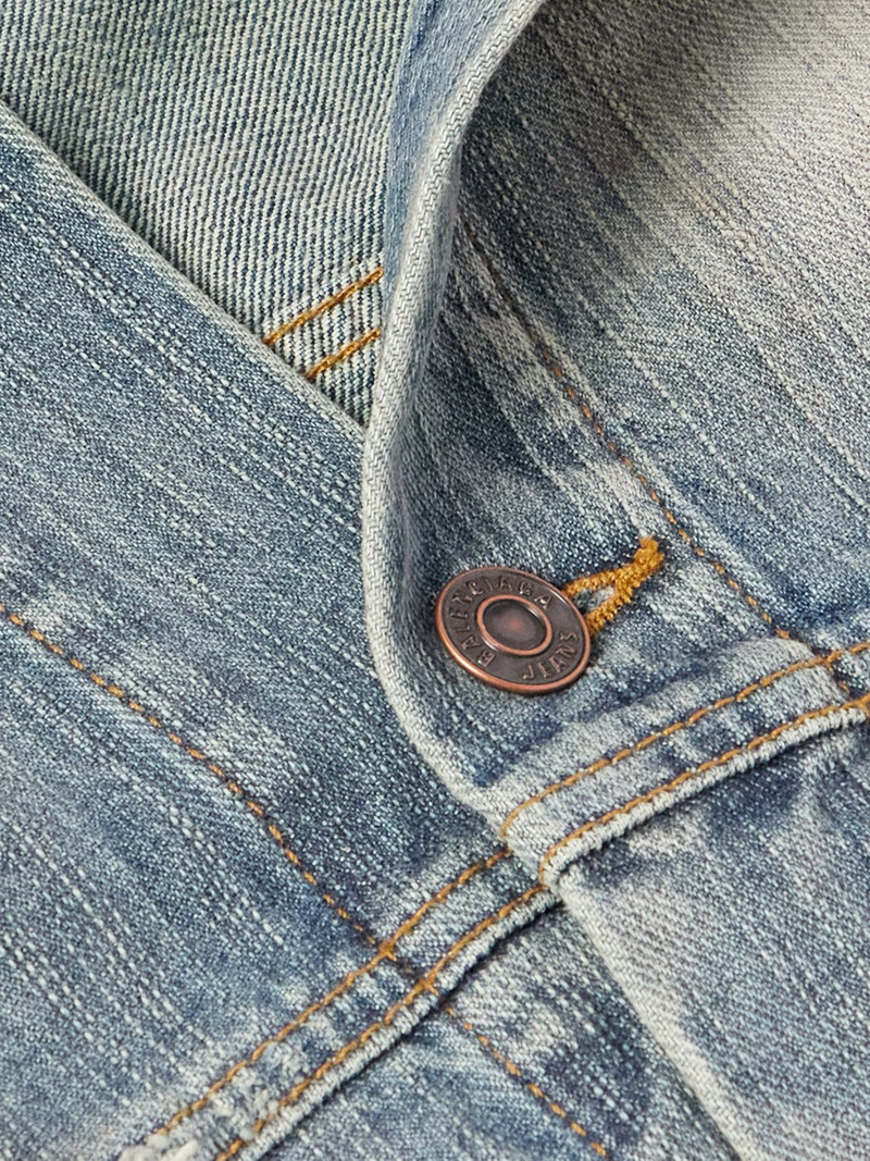Oversized Distressed Printed Denim Jacket Blue 4