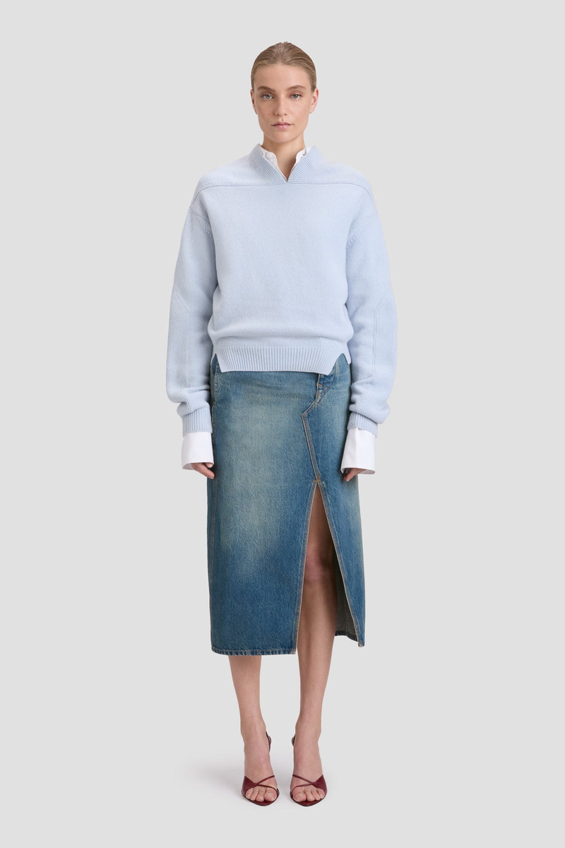 Victoria Beckham V-Neck Yoke Detail Jumper In Delphinium Blue outlook