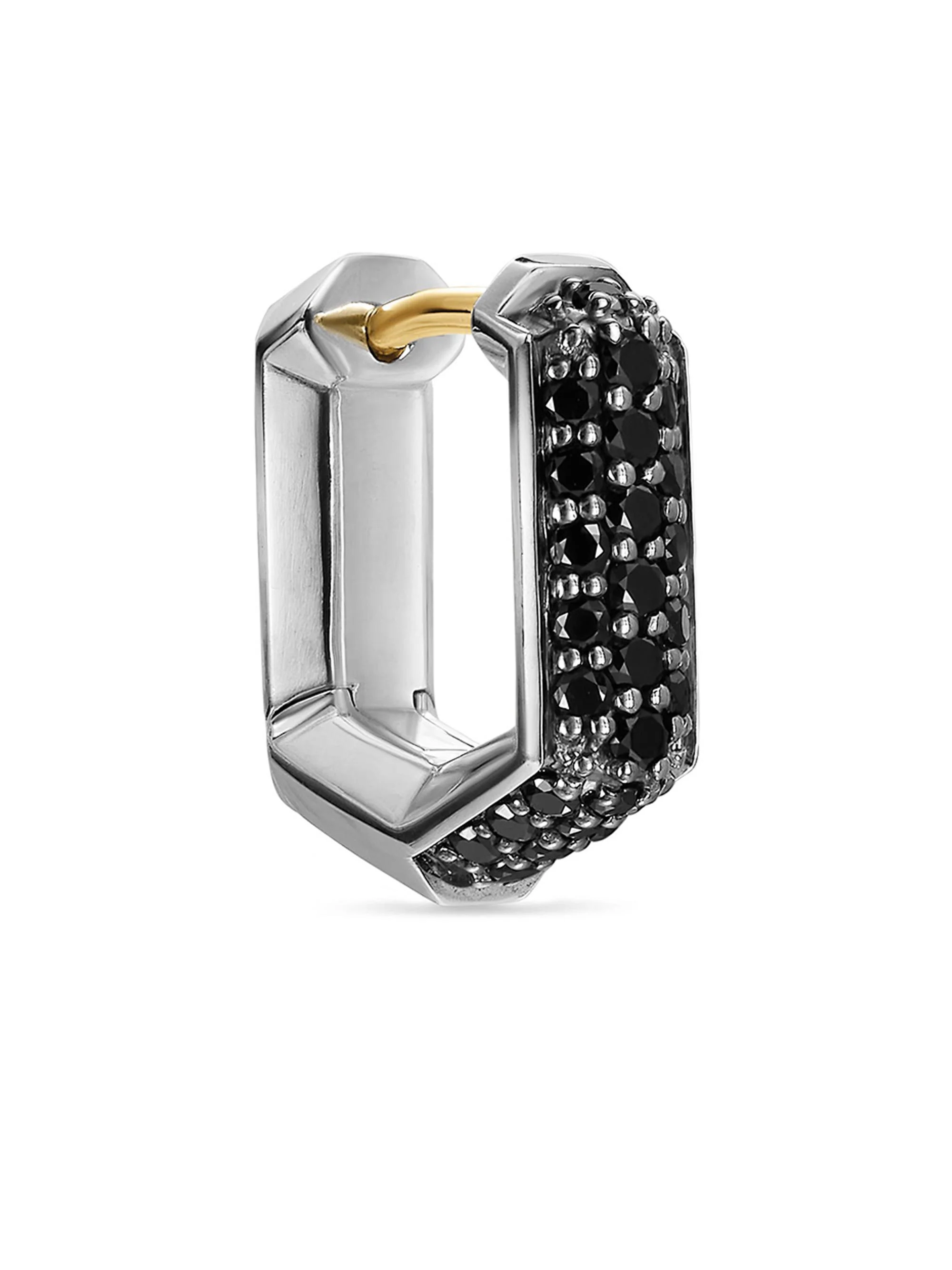 Men's Streamline Hoop Earring in Sterling Silver with Black Diamonds, 11.7MM - Black Diamond - 1