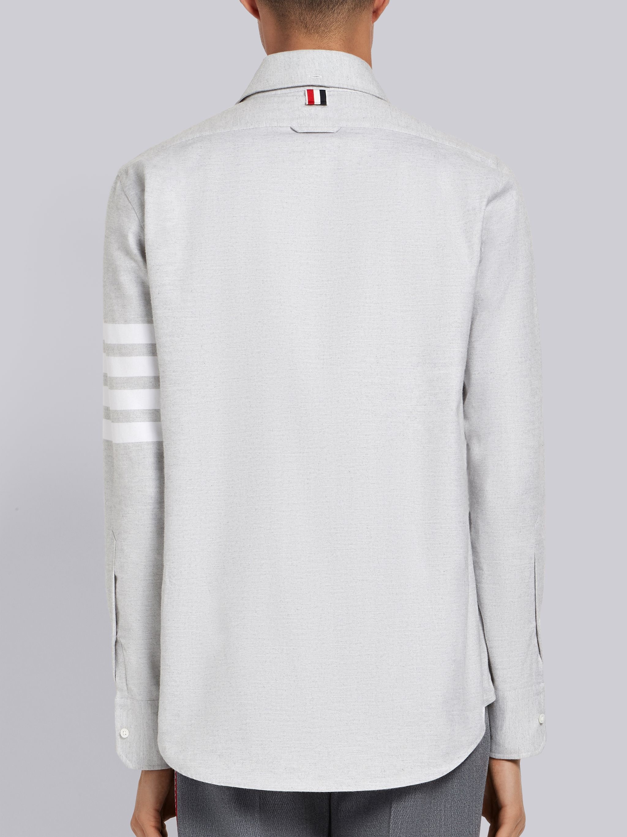 Light Grey Solid Flannel Shirting 4-bar Nametag Straight Fit Shirt - 4