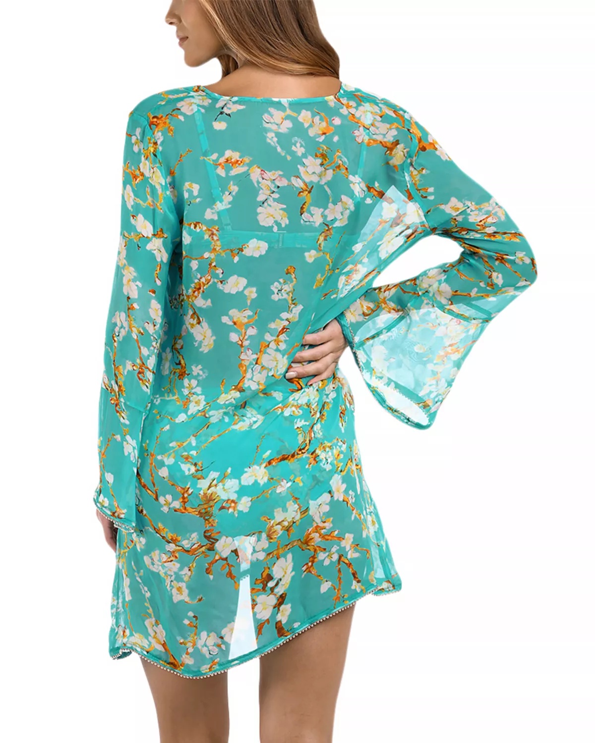 Ansley Cherry Sheer Short Swim Cover-Up Dress - 2