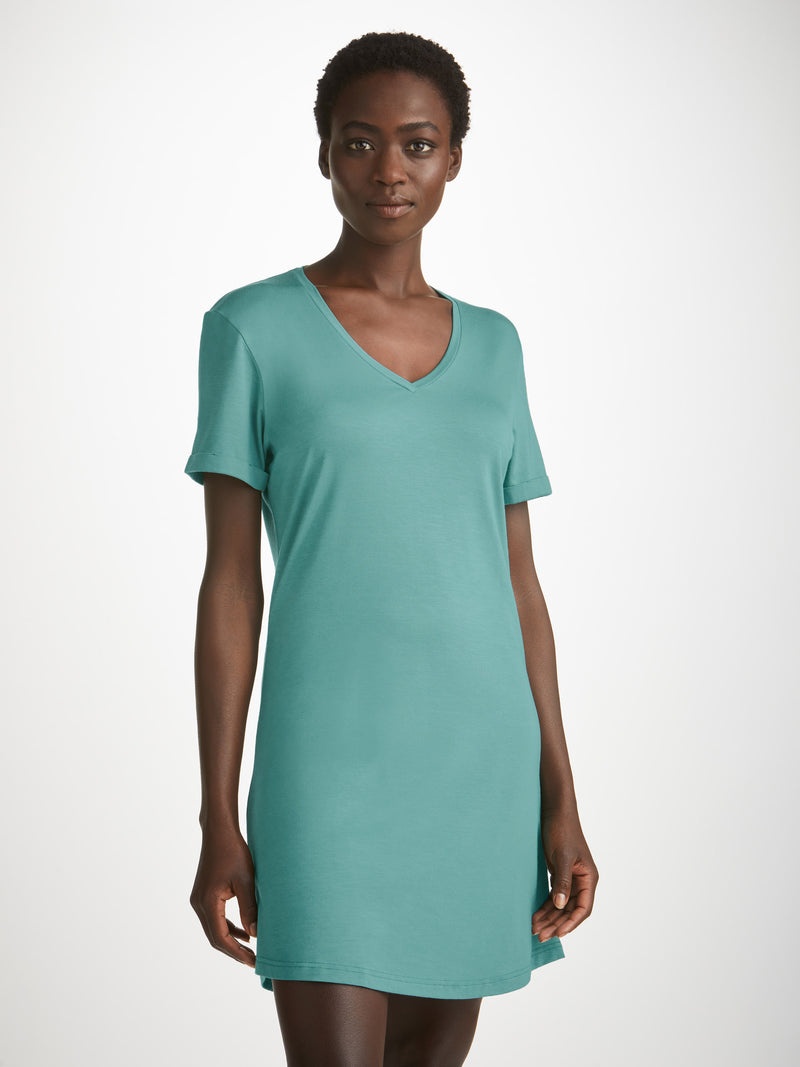 Women's V-Neck Sleep T-Shirt Lara Micro Modal Stretch Teal - 2