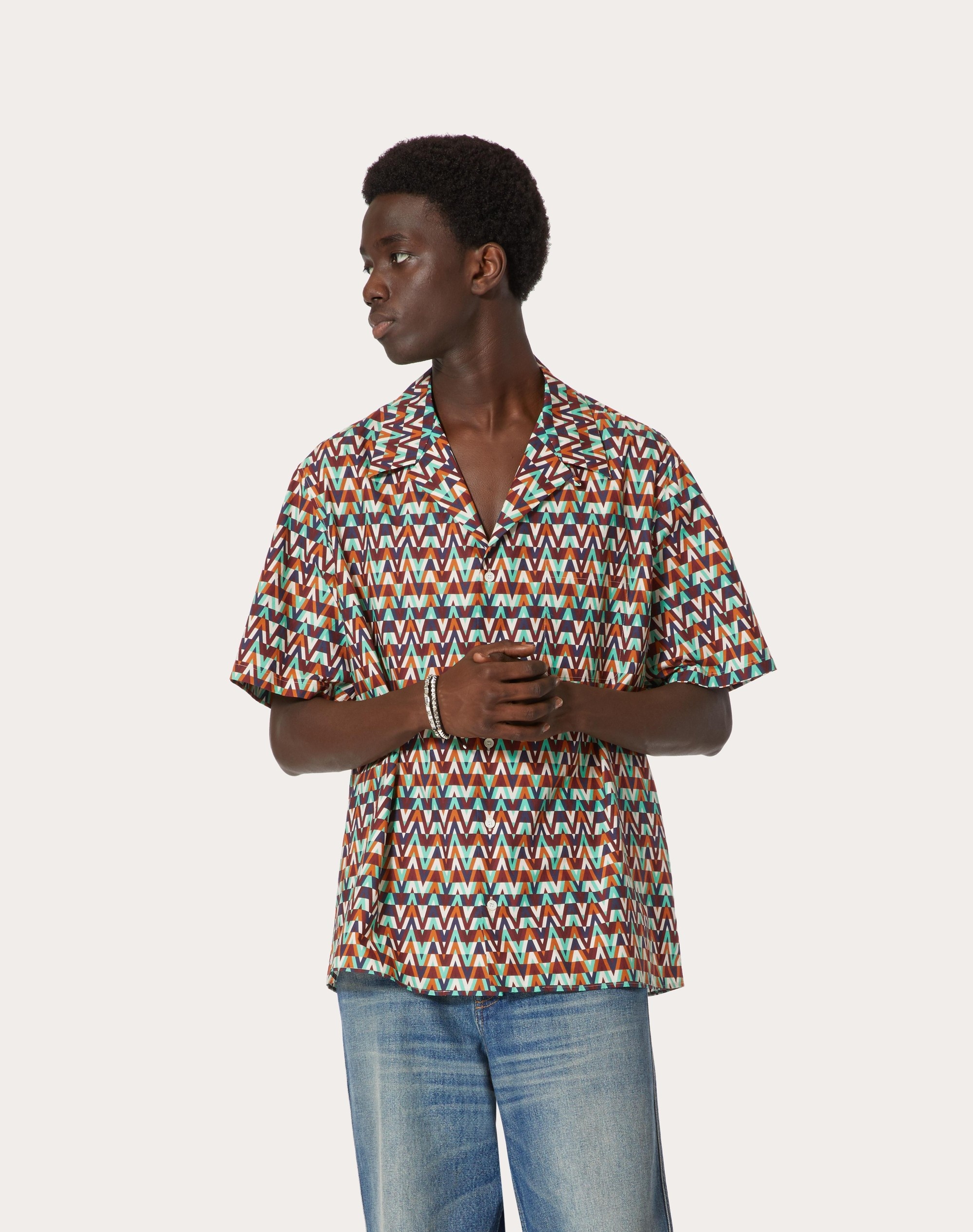 COTTON SHIRT WITH OPTICAL VALENTINO PRINT - 3