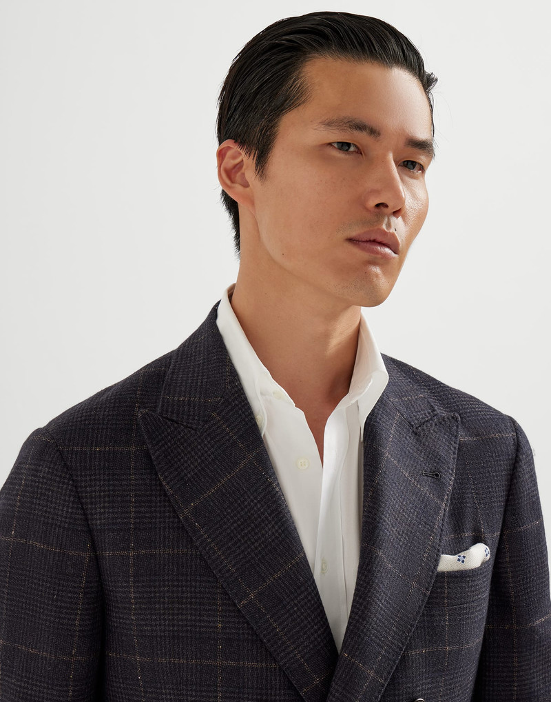 Cashmere and virgin wool Prince of Wales one-and-a-half breasted deconstructed blazer 3