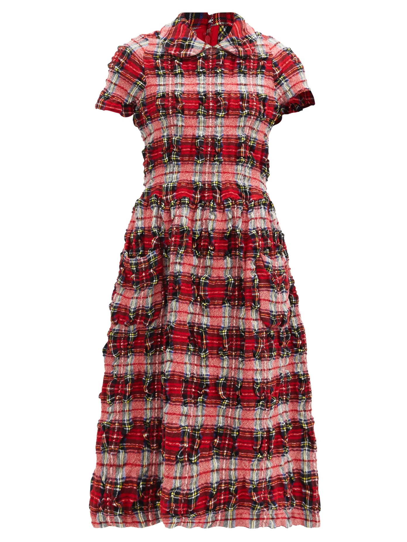 Crinkled wool-blend tartan midi dress - 1