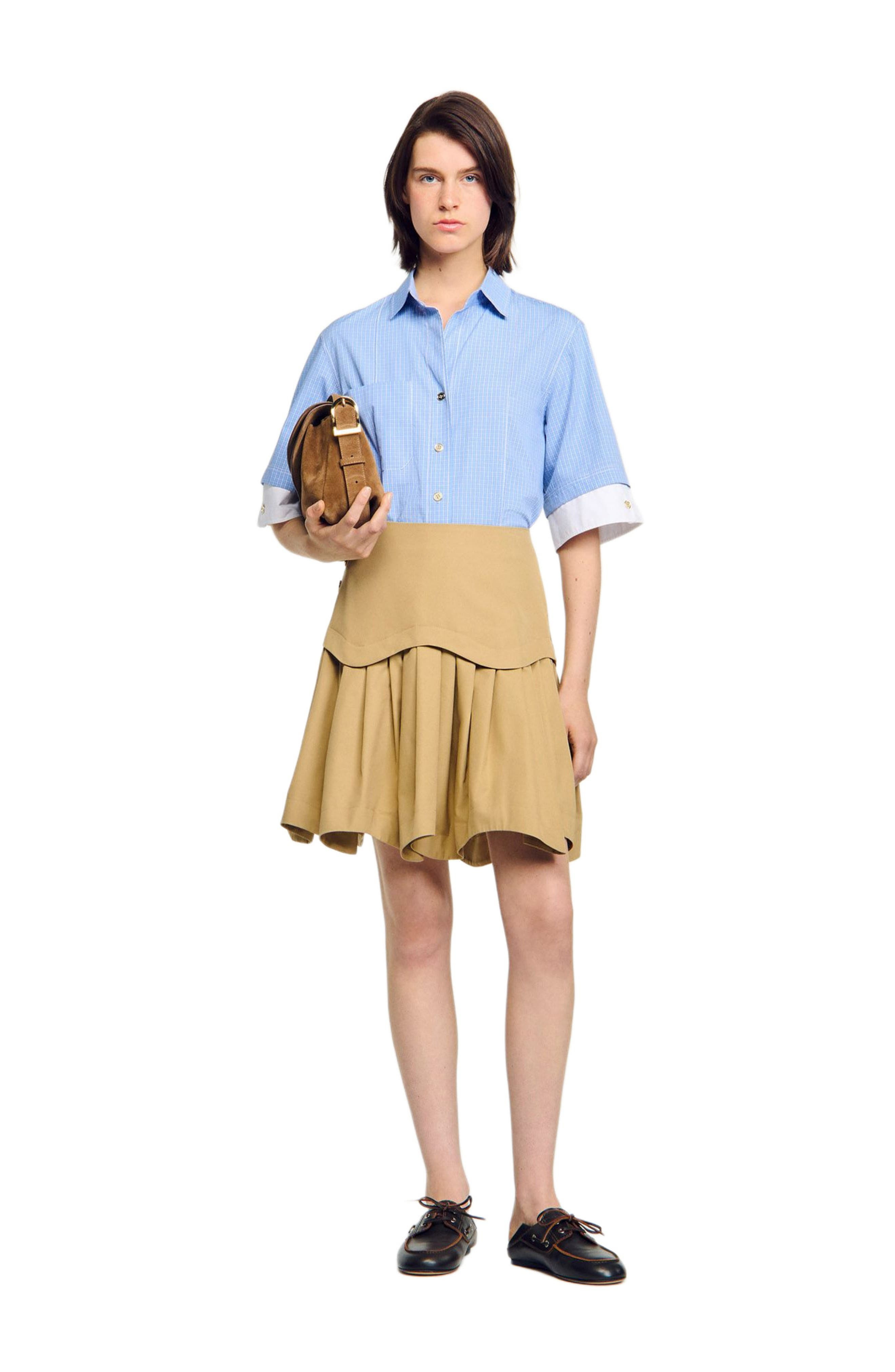 SANDRO Cropped small-check shirt in Ciel /Blanc at Nordstrom - 6