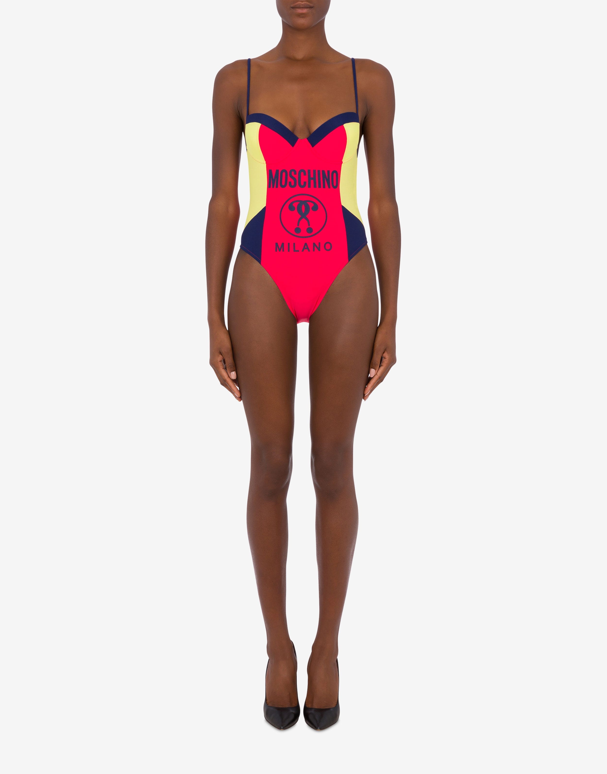 DOUBLE QUESTION MARK COLOUR BLOCK ONE-PIECE SWIMSUIT - 2