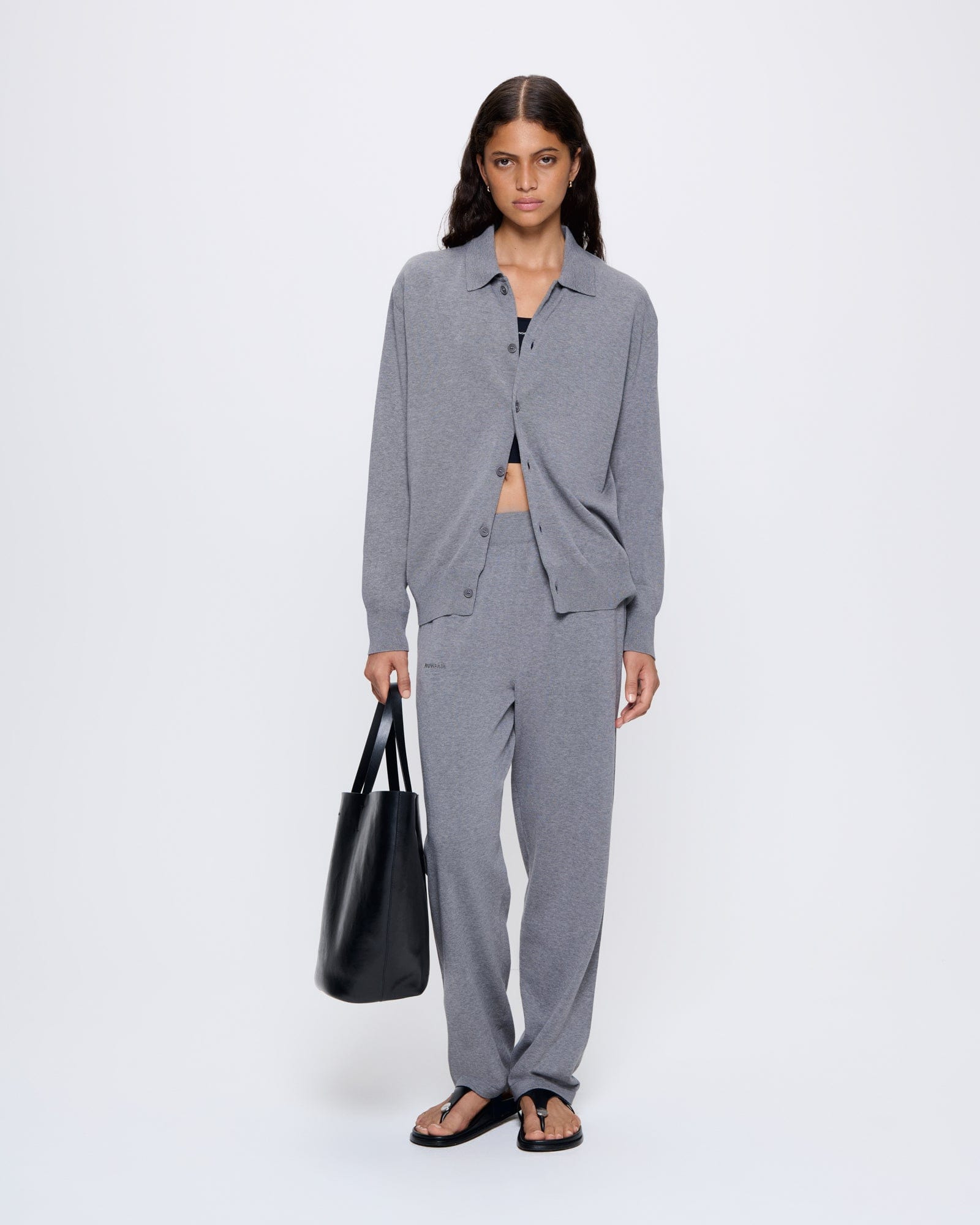 Womens DNA Knitted Straight Leg Track Pants - Grey Marl - 2